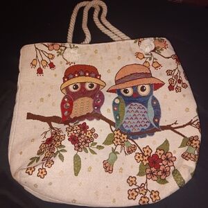 Women's large tote bag, owl design with rope handles